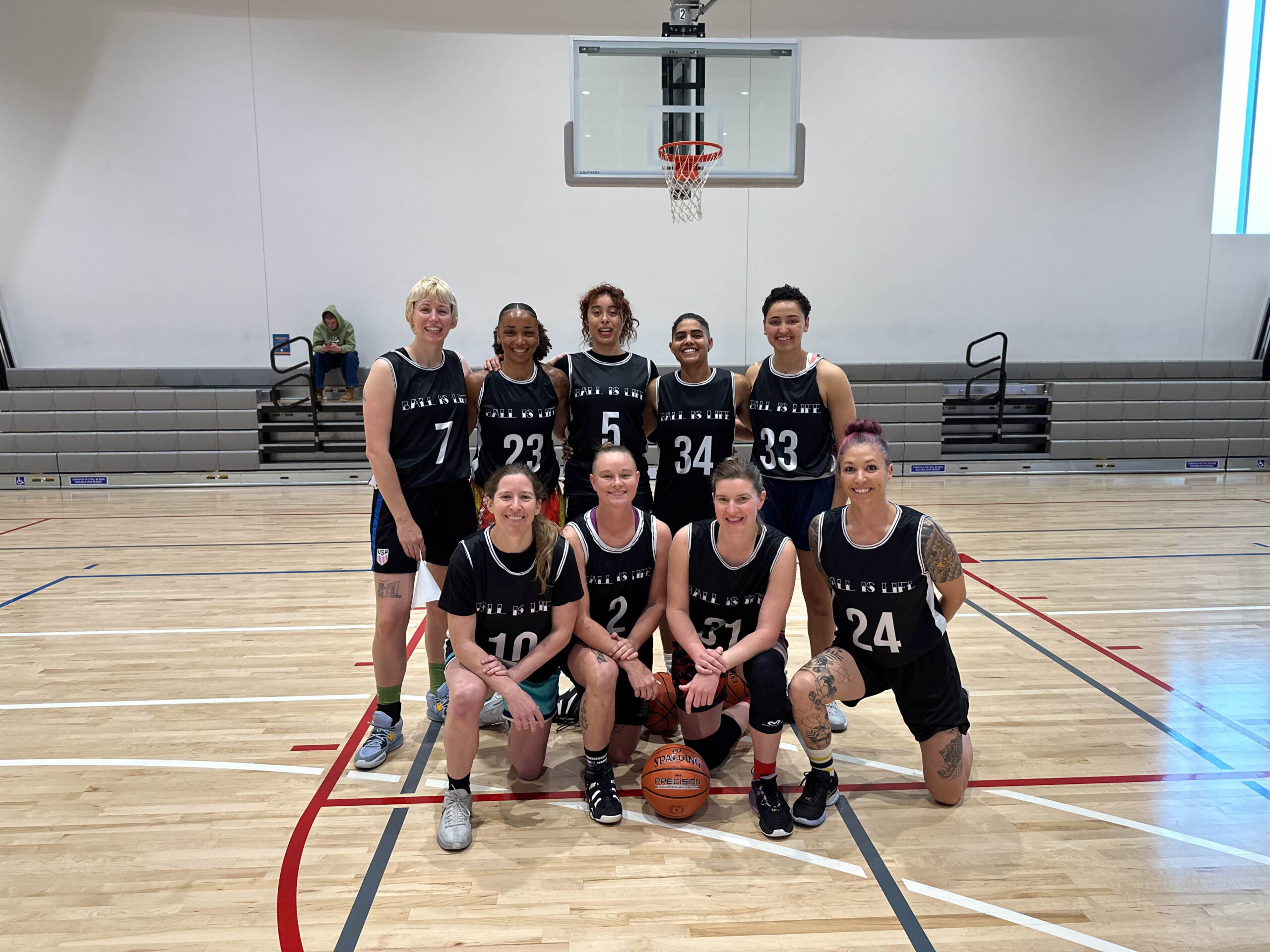 9 Women's+ players pose for a group photo